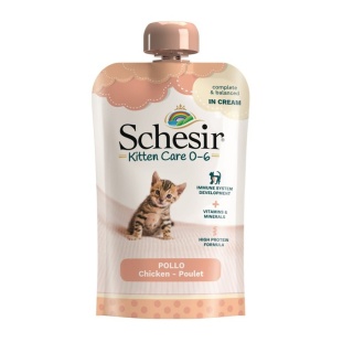 Schesir Kitten Care 0-6 – Kurczak (pasta), 150 g, saszetka z zakrętką