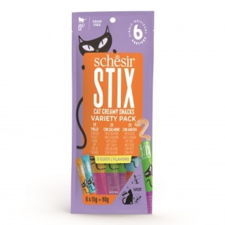 Schesir Stix – Kremowy przysmak dla kota - Schesir Stix Variety Pack – Kurczak, Kaczka, Łosoś, 6x15 g, saszetki