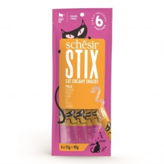 Schesir Stix – Kremowy przysmak dla kota Kurczak, 6x15 g (saszetki)
