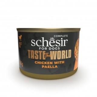 Schesir Taste The World – mokra karma dla psa, kurczak z paellą 150 g puszka