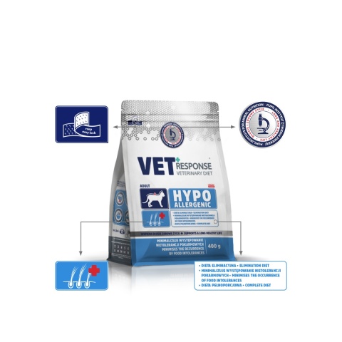 VET RESPONSE Veterinary Diet Hypoallergenic Cat 400 g – sucha karma hipoalergiczna dla kota (skóra & sierść, nietolerancje)