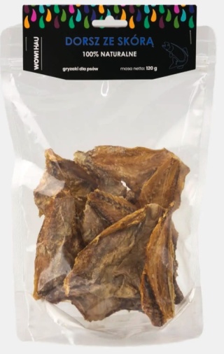 WOW PETS – Suszony dorsz ze skórą 120 g – naturalny gryzak dla psów