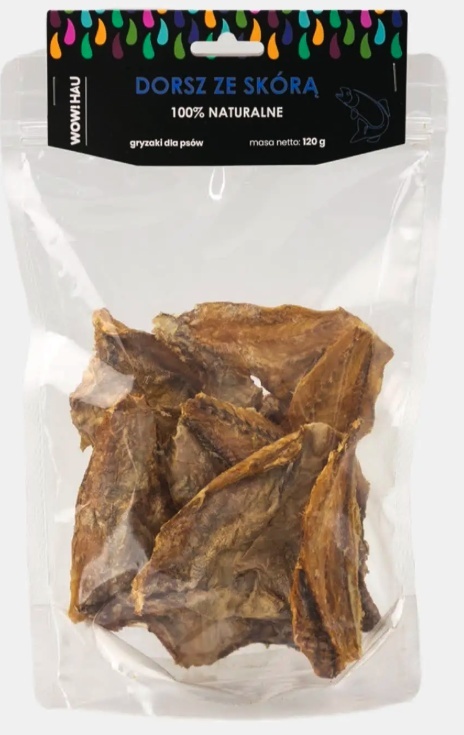 WOW PETS – Suszony dorsz ze skórą 120 g – naturalny gryzak dla psów