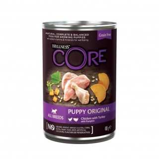 Wellness CORE Puppy Original, karma mokra dla szczeniąt, kurczak, indyk i dynia, 400 g, puszka