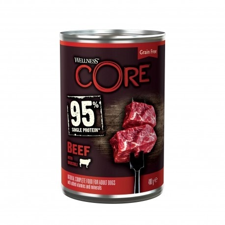 Wellness CORE 95% Single Protein, karma mokra dla psów dorosłych, wołowina z brokułami, 400 g, puszka