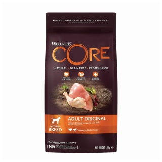 Wellness CORE Adult Original 1,8 kg – sucha karma z indykiem i kurczakiem dla dorosłych psów średnich ras
