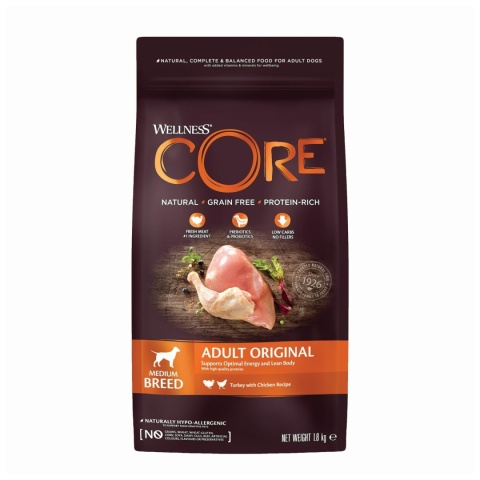Wellness CORE Adult Original 1,8 kg – sucha karma z indykiem i kurczakiem dla dorosłych psów średnich ras