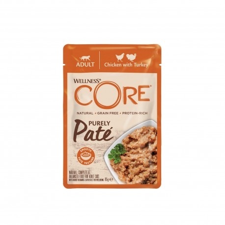 Wellness Core Purely Paté, karma mokra, dla dorosłych kotów, kurczak i indyk, 85 g, saszetka