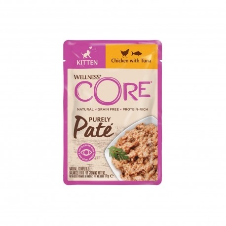 Wellness Core Purely Paté Kitten, karma mokra, dla kociąt, kurczak i tuńczyk, 85 g, saszetka
